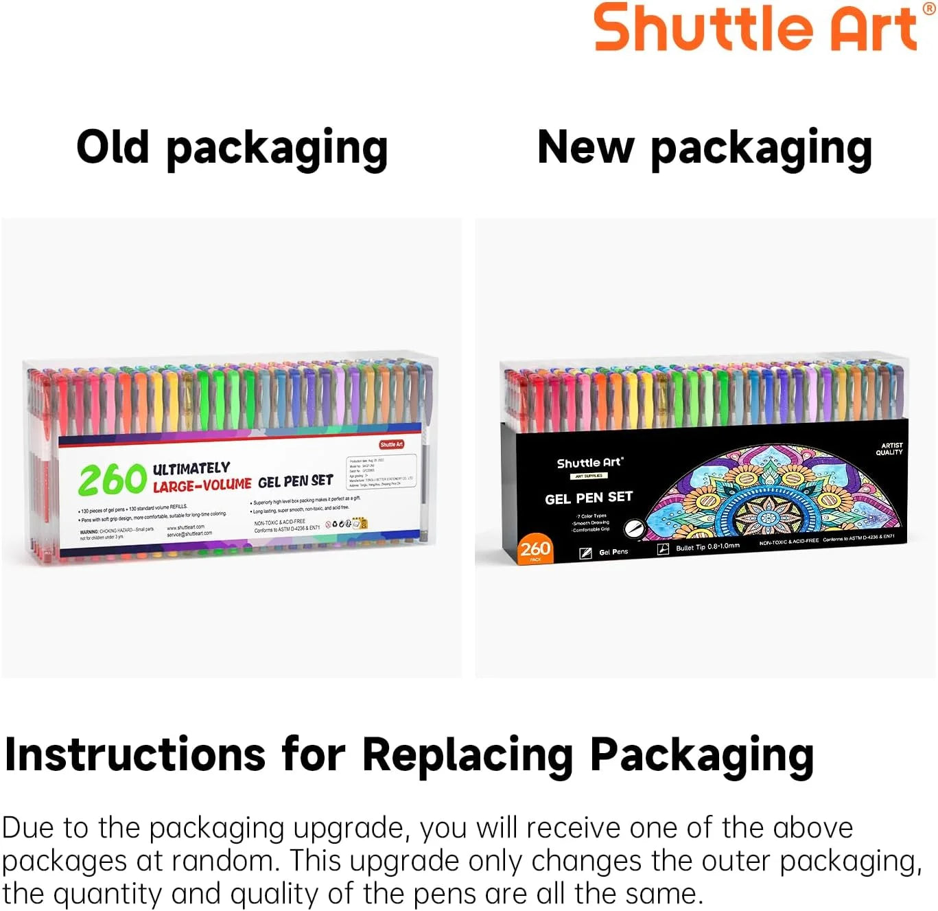 260 Pack Gel Pens Set 220% Ink Gel Pen for Adult Coloring Books Art Markers 130 Colored Gel Pens plus 130 Refills