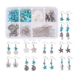 1 Box 10 Pair Starfish Seahorse Shell Turquoise Earring Making Kit Jewelry Making Supplies Kits
