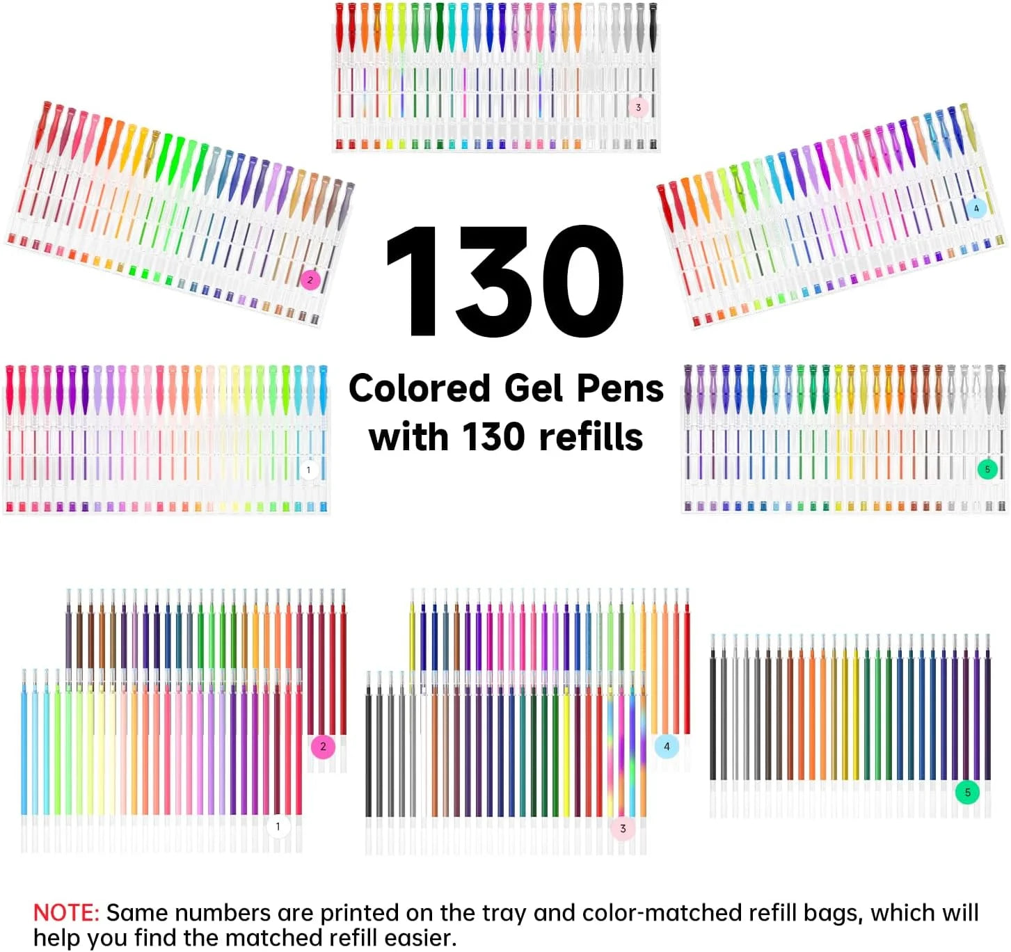 260 Pack Gel Pens Set 220% Ink Gel Pen for Adult Coloring Books Art Markers 130 Colored Gel Pens plus 130 Refills