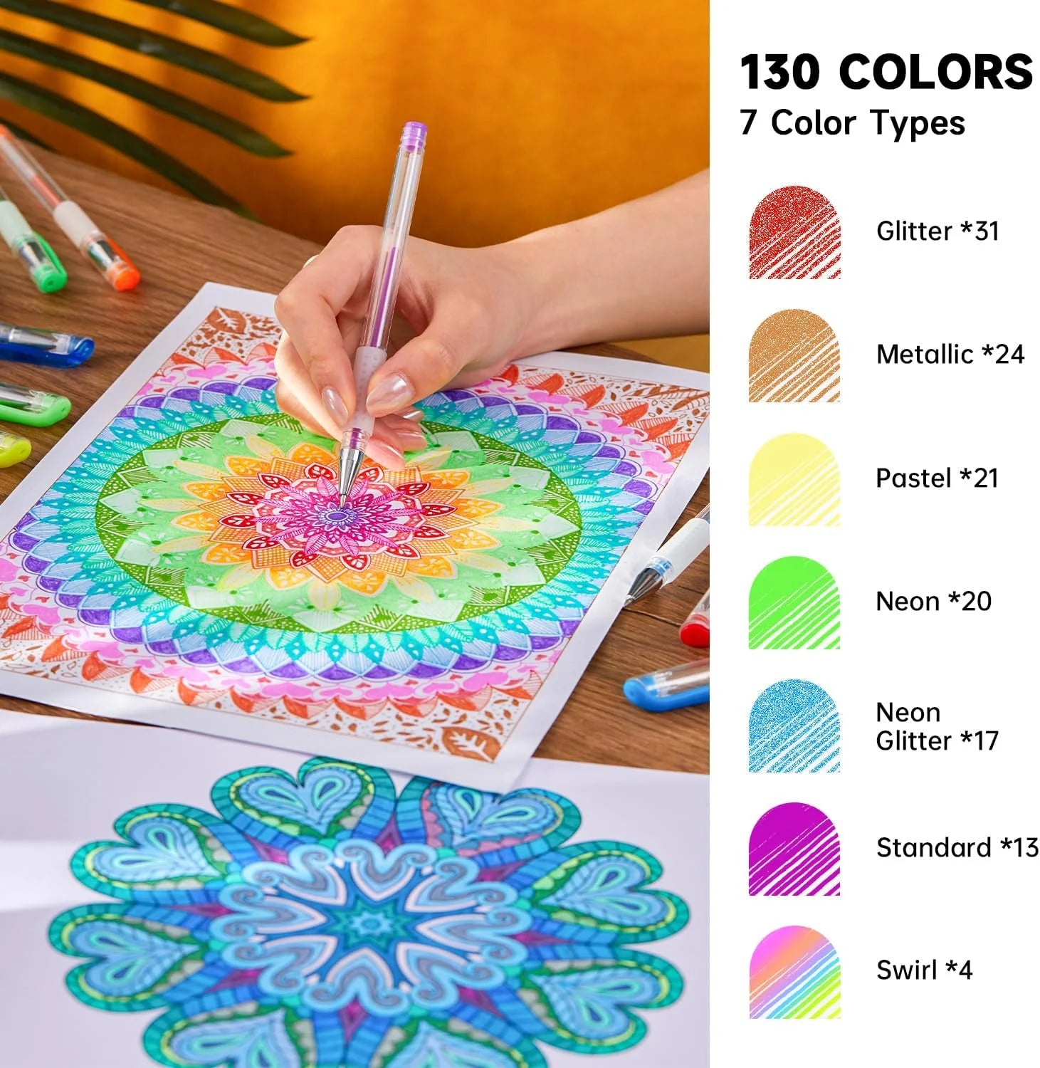 260 Pack Gel Pens Set 220% Ink Gel Pen for Adult Coloring Books Art Markers 130 Colored Gel Pens plus 130 Refills