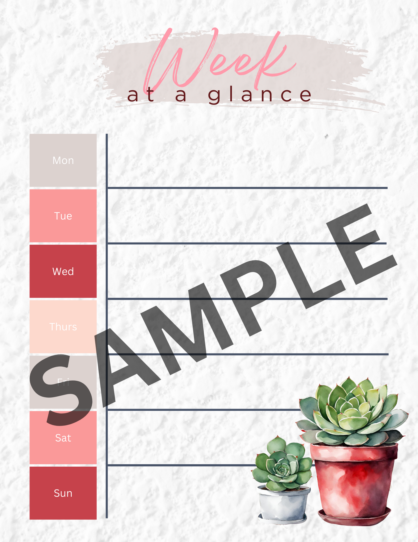 Digital Download - 52 Week At A Glance Planner: Succulents