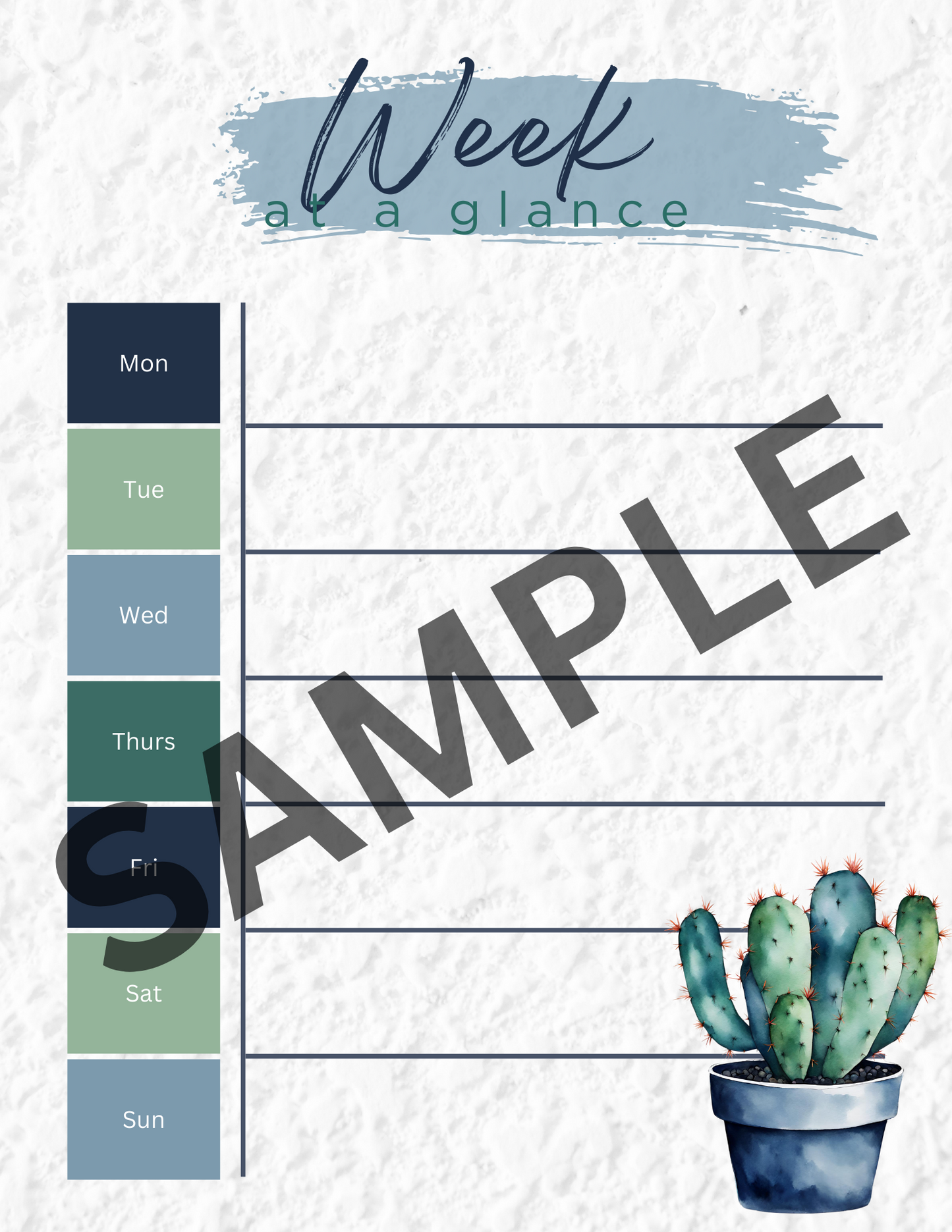 Digital Download - 52 Week At A Glance Planner: Succulents