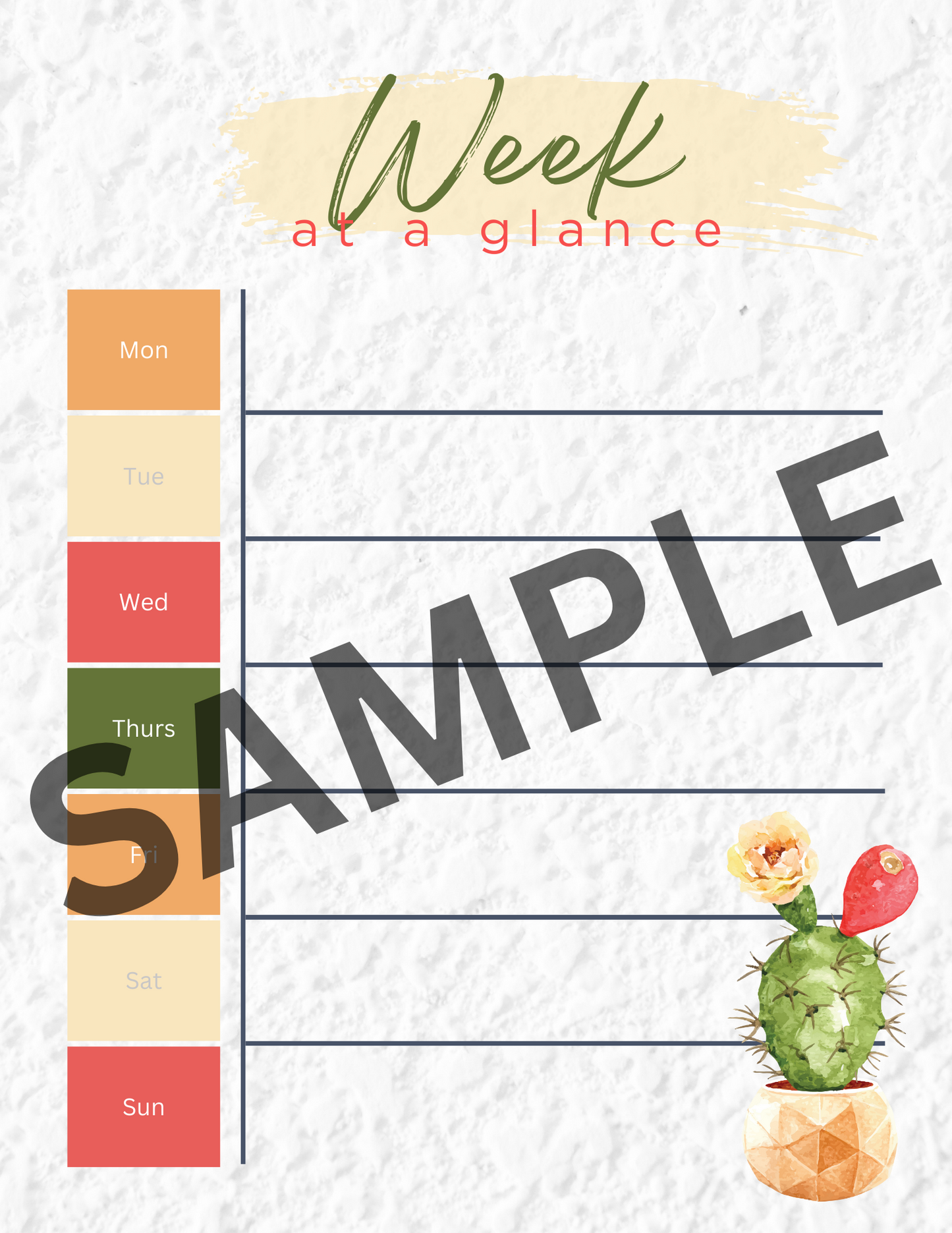 Digital Download - 52 Week At A Glance Planner: Succulents