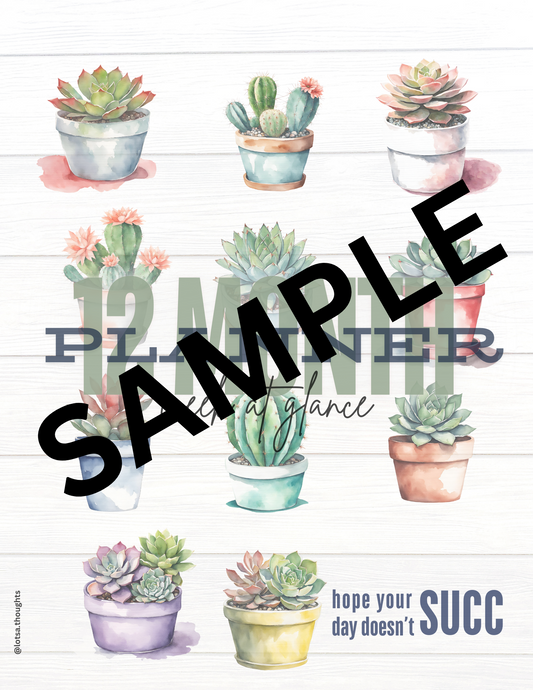 Digital Download - 52 Week At A Glance Planner: Succulents